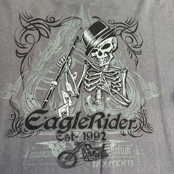 Eagle Rider Mens Short Sleeve Crew Neck Motorcycle Skelton T-Shirt Gray Size 3XL - Picture 1 of 7